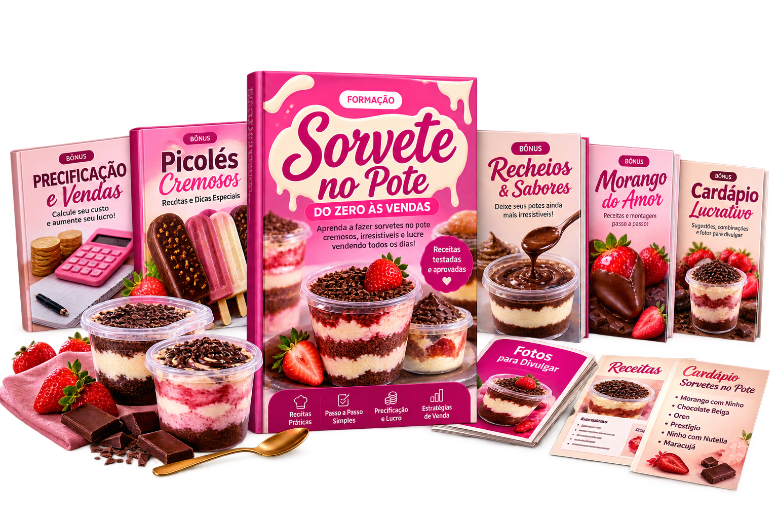 Mockup da Formação Sorvete de Pote com todos os bônus incluídos